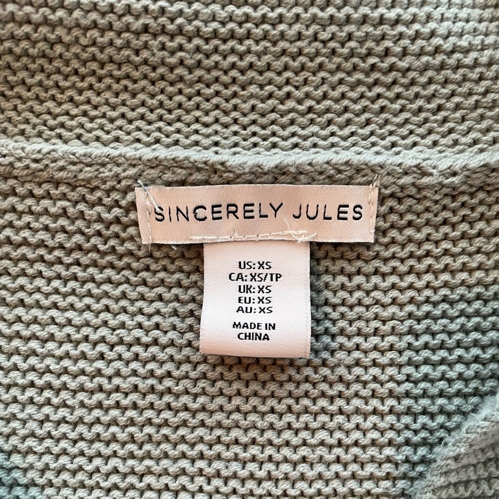 Sincerely Jules Long Sleeve Collar Crop Sweater Sage Green XS - Picture 7 of 10